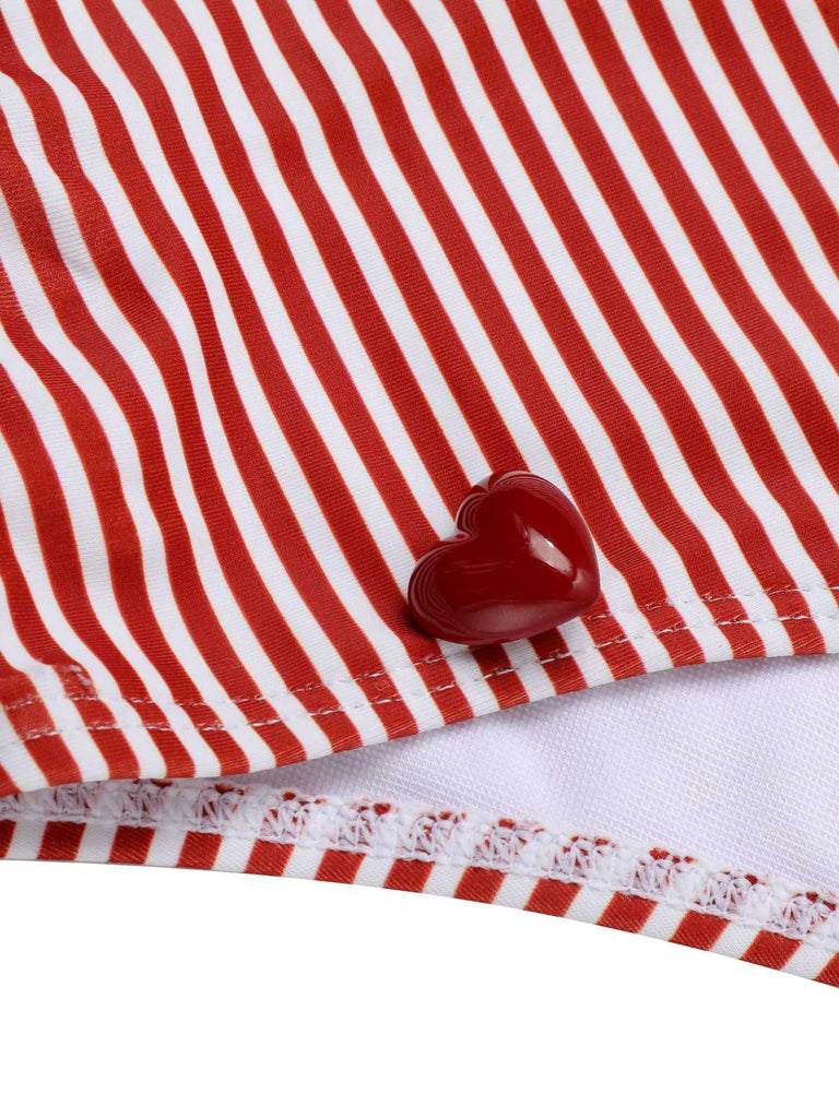 Red 1940s Spaghetti Strap Stripes One-Piece Swimsuit: 1940s Riviera elegance, reimagined for her