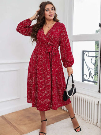 Red 1940s V-Neck Polka Dot Lace-Up Dress: timeless style reimagined