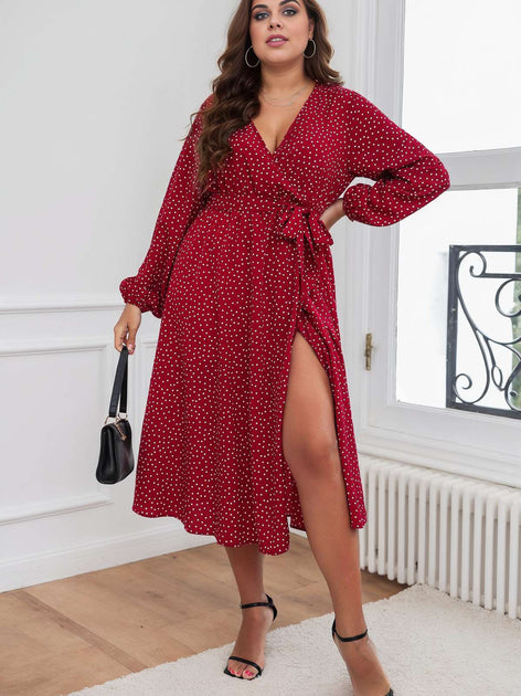 1940s red polka dot dress 1940s Red and White Polka Dot Day Dress with Bow Detail