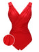 Red 1940s V-Neck Solid One-piece Swimsuit: timeless style reimagined