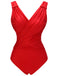 Red 1940s V-Neck Solid One-piece Swimsuit, vintage swimsuit, pin-up swimwear - perfect for women who love vintage and retro fashion