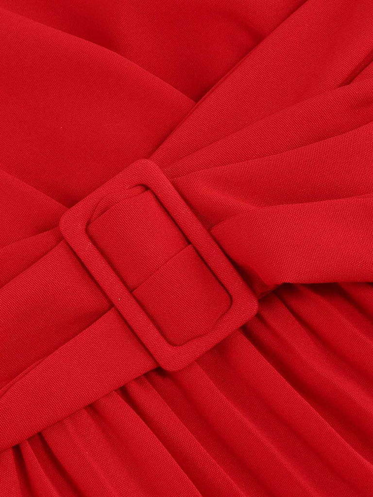 Red 1940s V-Neck Solid Pleated Dress — the kind of 1940s dress that makes strangers smile