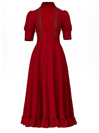 Red 1940s X Prequel Pearl Lace Ruffed Hem Dress, vintage dress, retro fashion, lace detail - perfect for women who love vintage and retro fashion