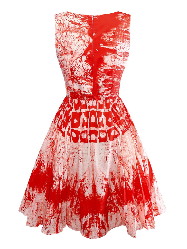 Red 1950s Blood Print Halloween Horror Dress - vintage dress, retro fashion, rockabilly