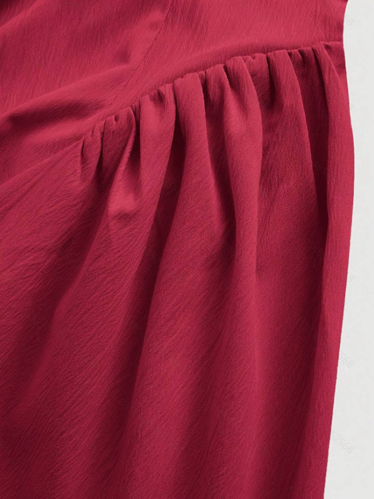 Red 1950s Cap Sleeve Stand Collar A-line Dress - vintage dress, retro fashion, rockabilly