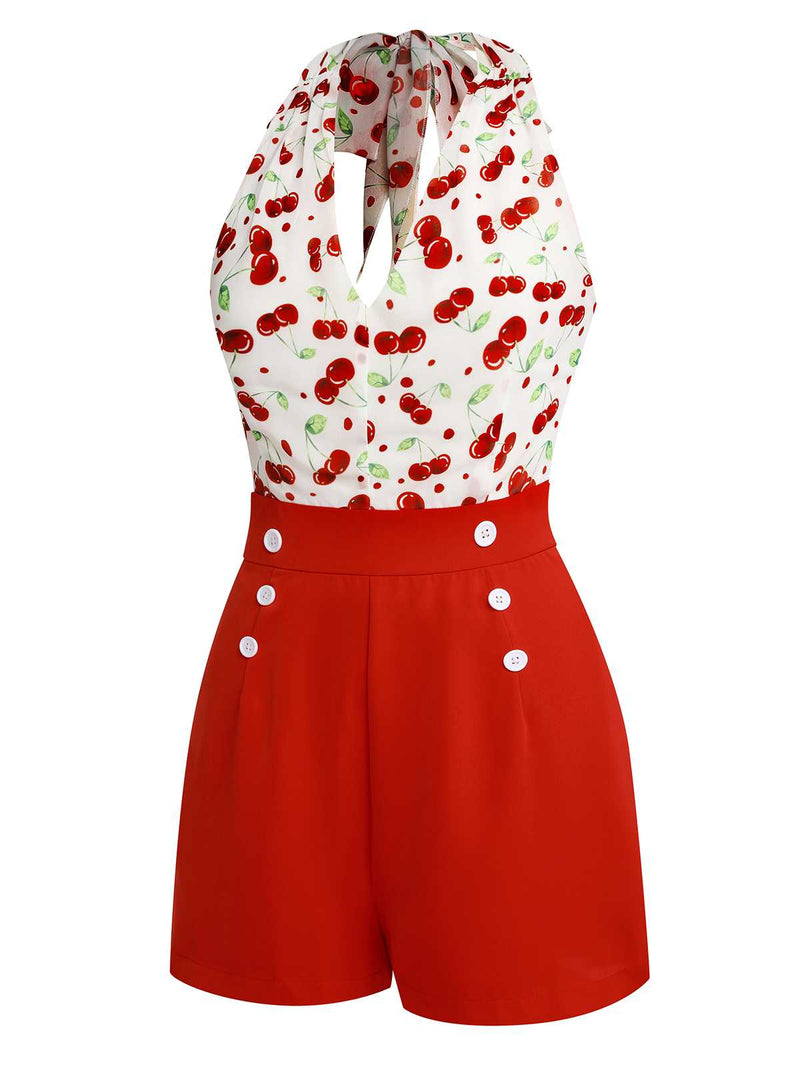 Red-1950s-Cherry-VNeck-Halter-