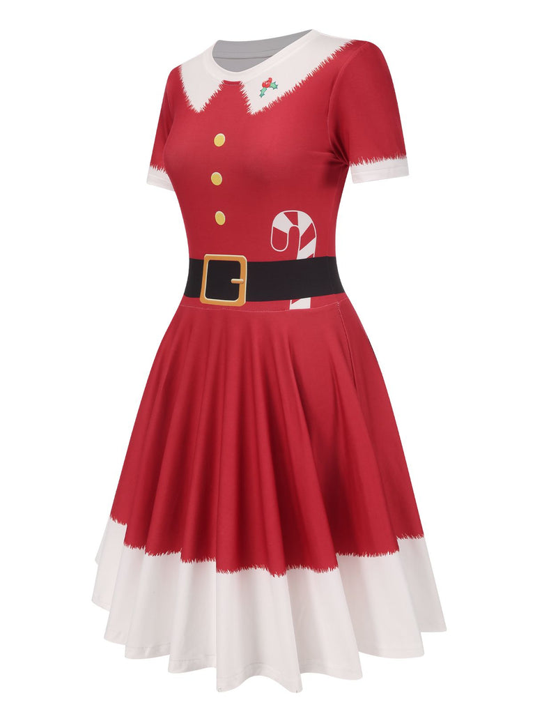 This Red 1950s Christmas Candy Cane Dress wraps her in 1950s elegance, one twirl at a time