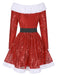 Red 1950s Christmas Off Shoulder Fur Belted Dress - vintage dress, retro fashion, rockabilly