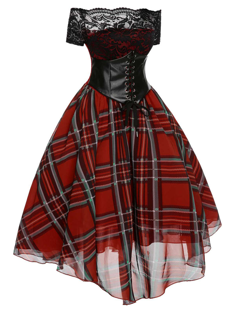 corset dress amazon Red Tartan Christmas Plaid Girdle Dress