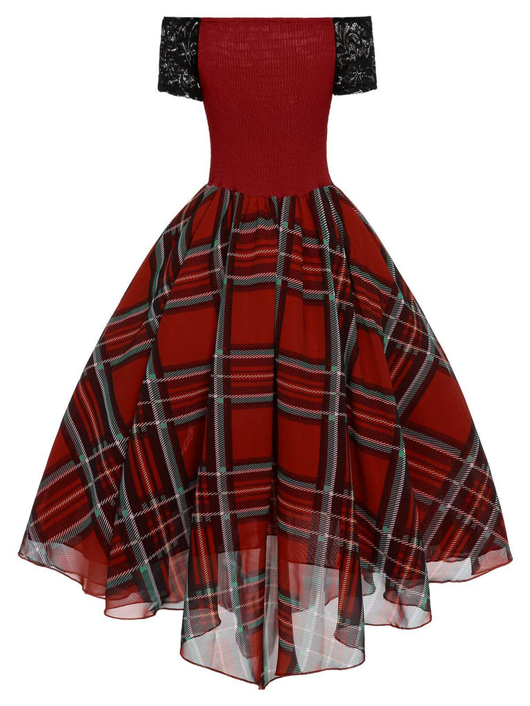 Red 1950s Christmas Plaid Girdle Dress | Retro Stage Red 1950s Christmas Plaid Girdle Dress | Retro Stage