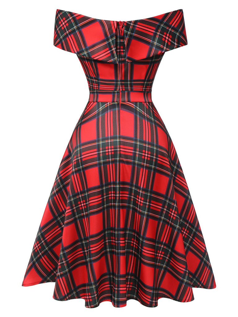 white christmas dresses Red 1950s Christmas Plaid Off-Shoulder Dress white christmas dresses Red 1950s Christmas Plaid Off-Shoulder Dress