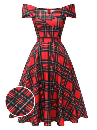 1950s Christmas Plaid OffShoulder Dress | 1950s | vintage dress, retro fashion