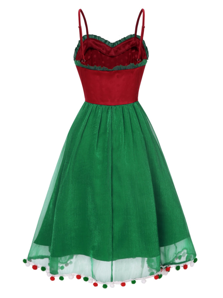 Christmas Red Green Pom Pom Dress