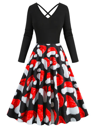 She slips into this Red 1950s Christmas Santa Hat Patchwork Dress and suddenly it's a 1950s daydream