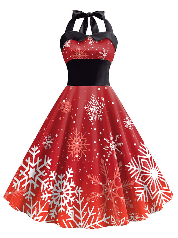 Retro Stage Red Snowflake Christmas Dress