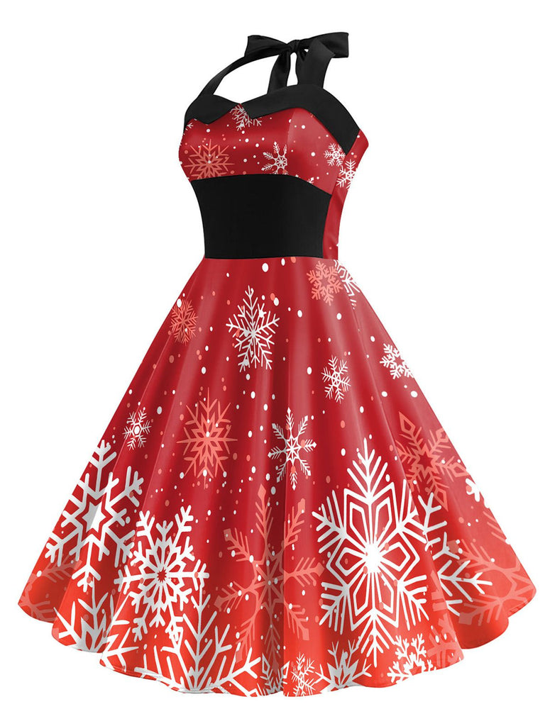 Red 1950s Christmas Snowflake Halter Dress — vintage elegance for the modern woman