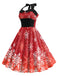 Red 1950s Christmas Snowflake Halter Dress — vintage elegance for the modern woman