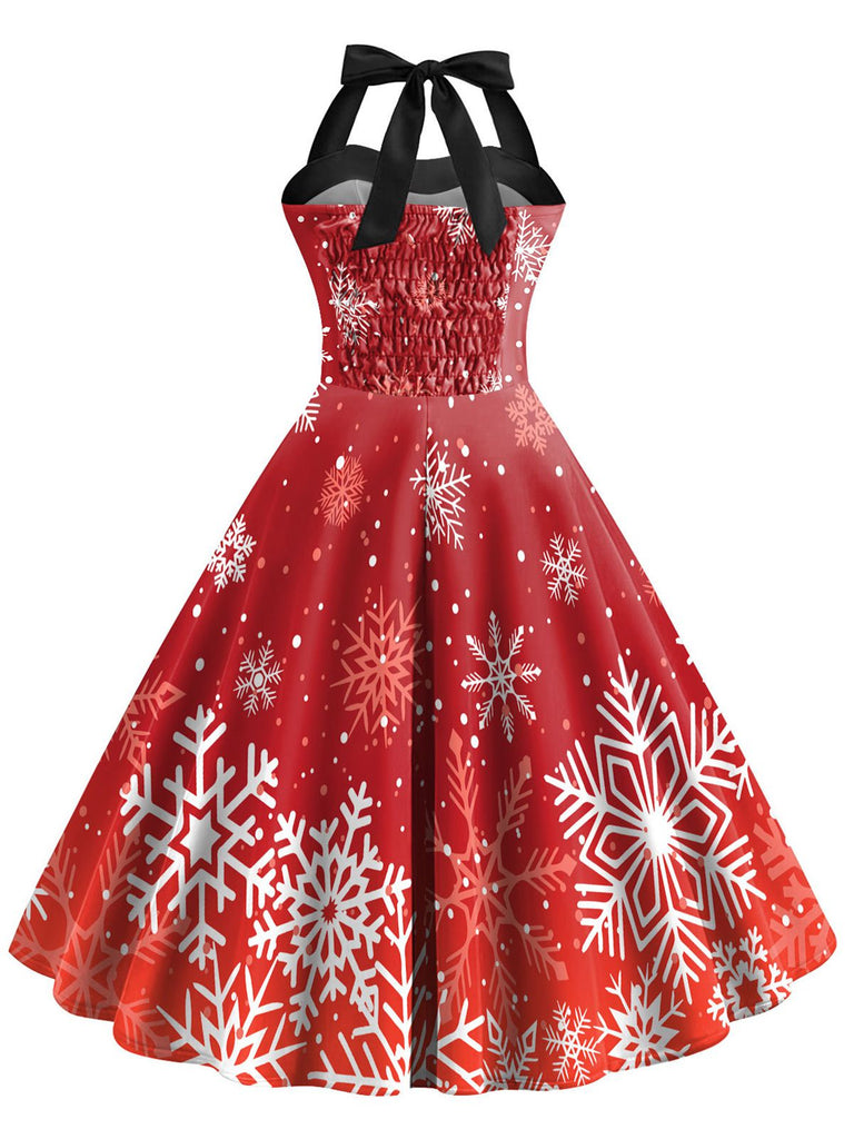 Red 1950s Christmas Snowflake Halter Dress: timeless style reimagined