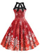 Red 1950s Christmas Snowflake Halter Dress: timeless style reimagined