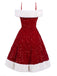 Red 1950s Cold-Shoulder Furry Sequined Dress, vintage dress, retro fashion, rockabilly, pin-up fashion - perfect for women who love vintage and retro fashion