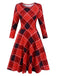 Red 1950s Crew Neck Plaid Half Sleeve Dress, vintage dress, retro fashion, rockabilly, pin-up fashion - perfect for women who love vintage and retro fashion