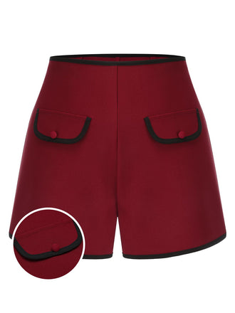 Red 1950s Elastic Waist Solid Shorts: timeless style reimagined