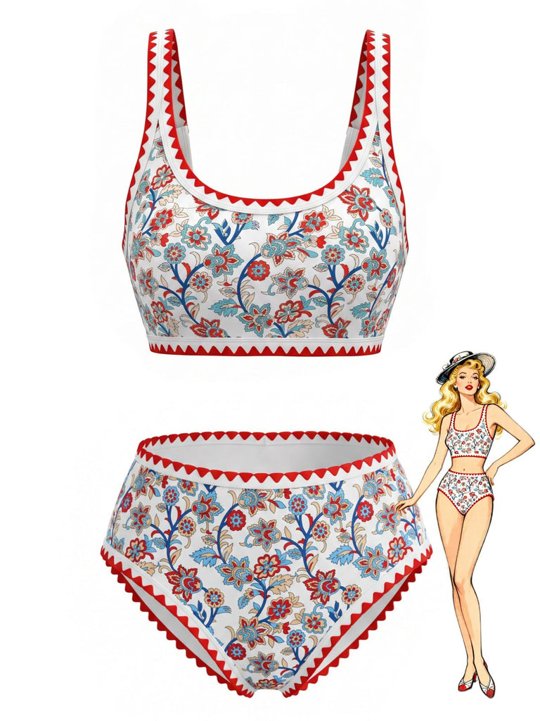 Red 1950s Bikini Set Swimsuit