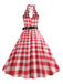 This Red 1950s Gingham Plaid Halter Swing Dress wraps her in 1950s elegance, one twirl at a time