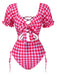 1950s Gingham Plaid Hollow Puff | 1950s | vintage swimsuit, retro beachwear