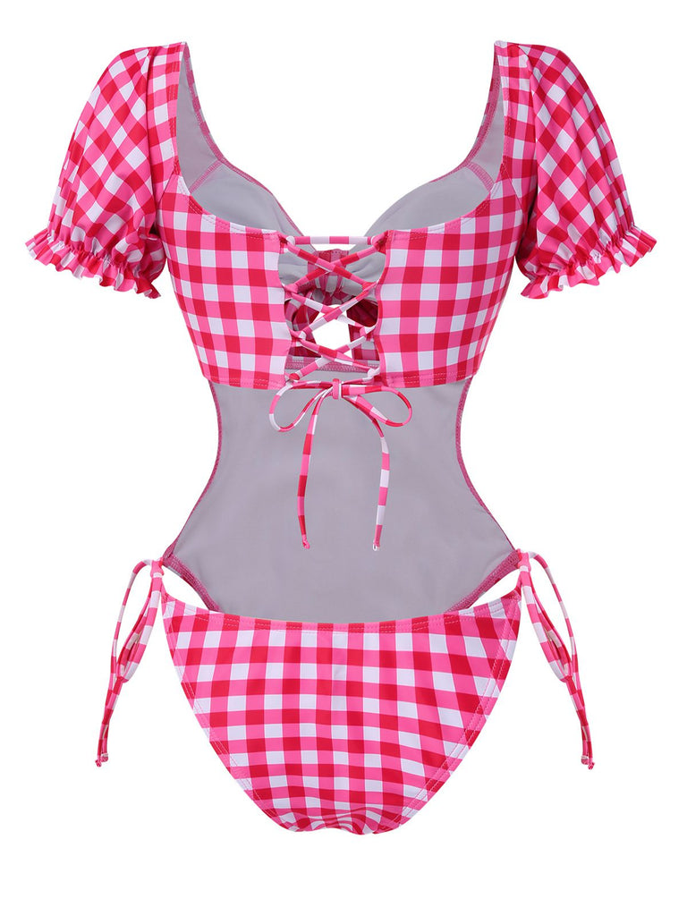 1950s Gingham Plaid Hollow Puff | 1950s | vintage swimsuit, retro beachwear