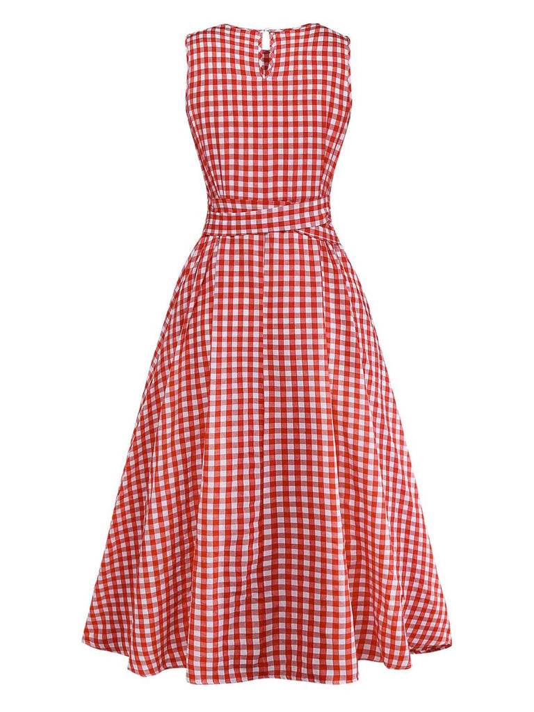 Red 1950s Plaid Vintage Classic Dress 3