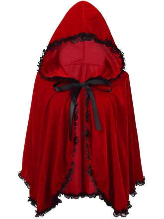 Red 1950s Halloween Lace Trim Velvet Cape - vintage fashion, retro style, elegant red