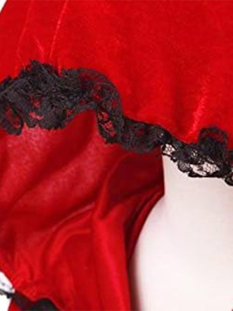 Red 1950s Halloween Lace Trim Velvet Cape - vintage fashion, retro style, elegant red
