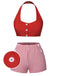 She's wearing Red 1950s Halter Plaids Swimsuit and the whole beach remembers the 1950s
