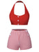 Red 1950s Halter Plaids Swimsuit: 1950s Riviera elegance, reimagined for her