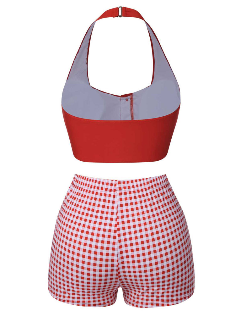 Red 1950s Halter Plaids Swimsuit — because 1950s glamour never goes out of style