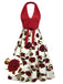 Red 1950s Halter Roses Bow Dress, vintage dress, retro fashion, rockabilly, pin-up fashion - perfect for women who love vintage and retro fashion