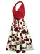 Red 1950s Halter Roses Bow Dress, vintage dress, retro fashion, rockabilly, pin-up fashion - perfect for women who love vintage and retro fashion