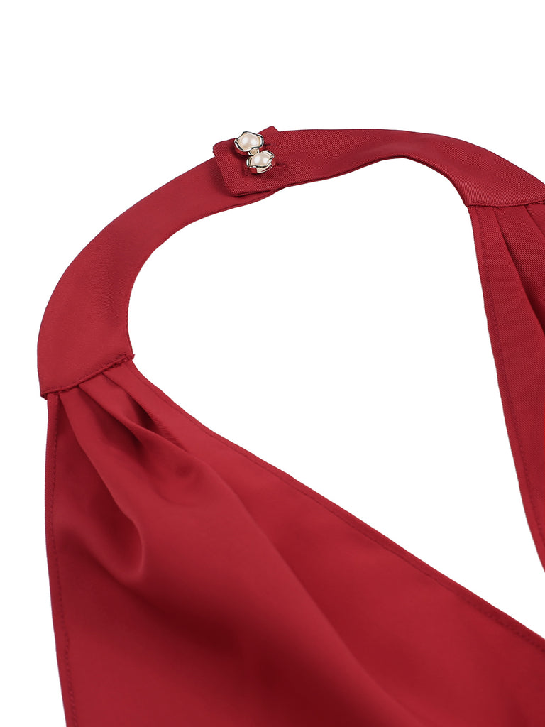 Red 1950s Halter Roses Bow Dress, vintage dress, retro fashion, rockabilly, pin-up fashion - perfect for women who love vintage and retro fashion