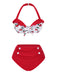 Red 1950s Halter Ruffle Cherry Bikini Set - vintage fashion, retro style, elegant red