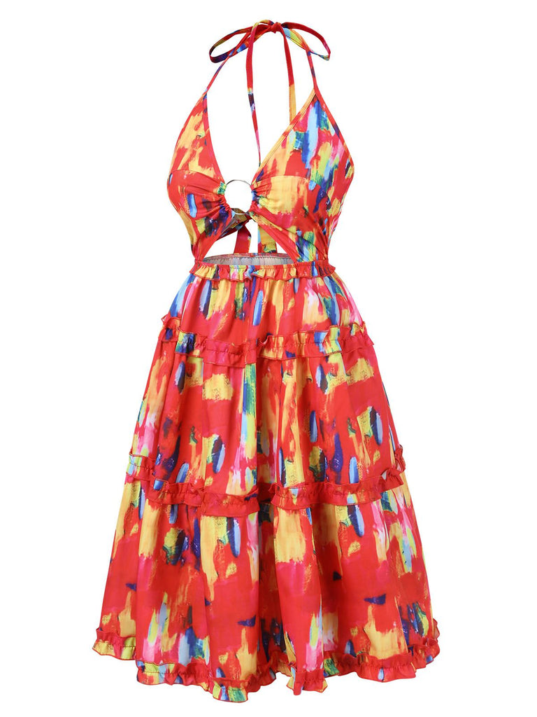 Red 1950s Hollow Out Ruffles Halter Dress, vintage dress, retro fashion, rockabilly, pin-up fashion - perfect for women who love vintage and retro fashion