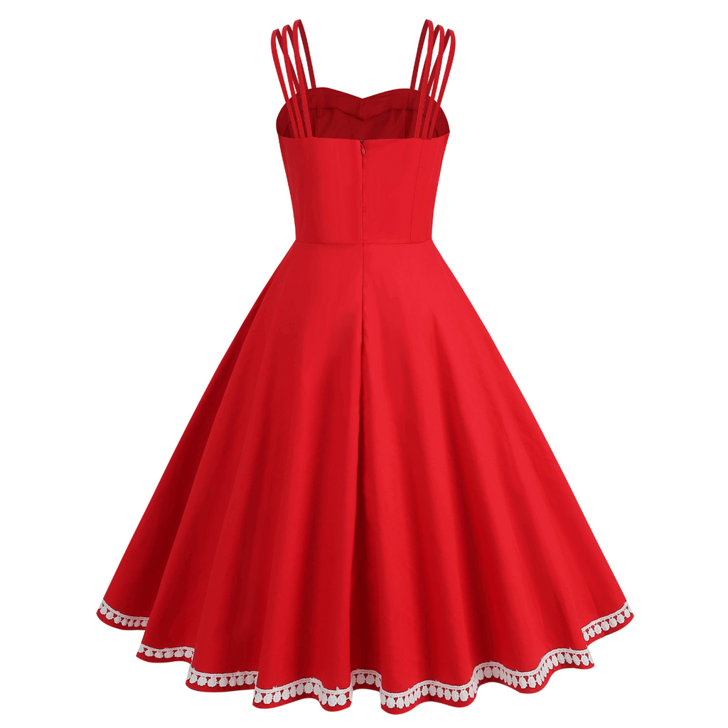 chinese dress ladies Red 1950s Lace Strap Swing Dress