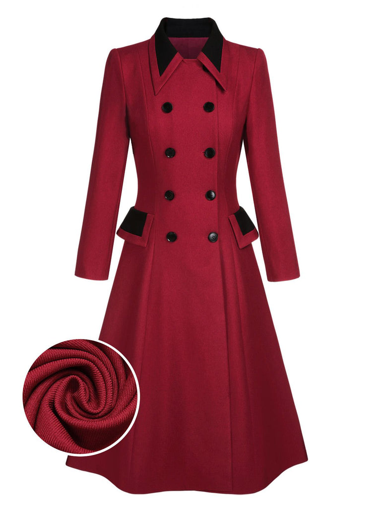 Red 1950s Lapel Double Breasted Coat - vintage fashion, retro style, elegant red