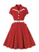 She slips into this Red 1950s Lapel Patchwork Belt Dress and suddenly it's a 1950s daydream