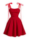 Red 1950s Mesh Bow Strap Ruched Dress - vintage dress, retro fashion, rockabilly