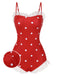 Red 1950s Mesh Polka Dot Swimsuit, vintage swimsuit, pin-up swimwear - perfect for women who love vintage and retro fashion