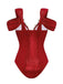 Red 1950s Off-Shoulder 3D Floral One-Piece Swimsuit: 1950s Riviera elegance, reimagined for her