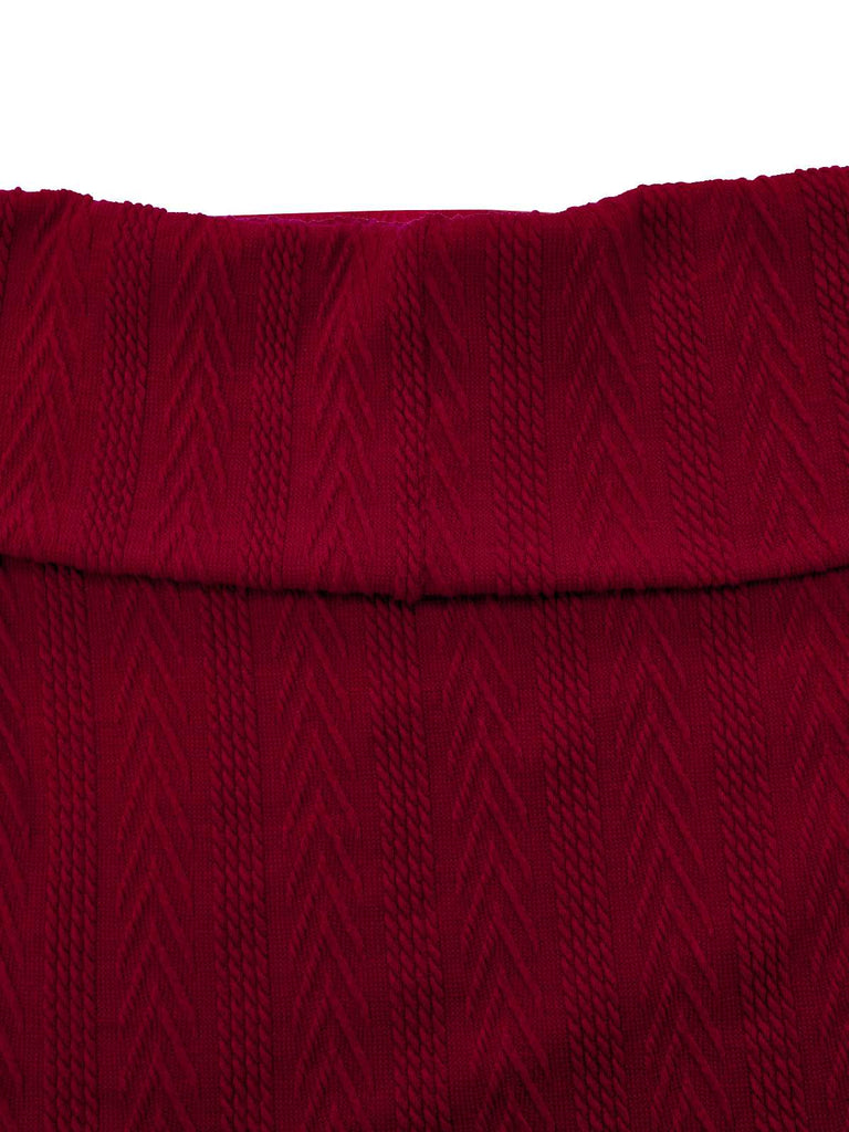 Red 1950s Off-Shoulder Knitted Sweater - vintage fashion, retro style, elegant red
