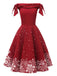 Red 1950s Off-shoulder Snowflake Dress — vintage elegance for the modern woman