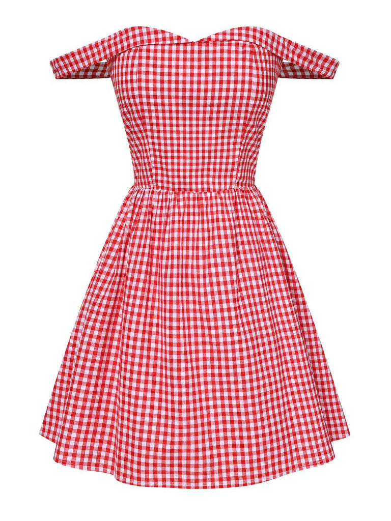 strapless open back dress Love Lost Off The Shoulder Red Gingham Mini Dress - US 8
